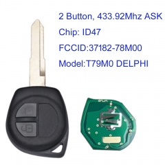 MK370035 2 Buttons Remote Car Key Fob 433.92MHz ASK ID47 Chip for S-uzuki Auto Key Fob P/N: 37182-78M00 Model: T79M0 DELPHI with HU87 Uncut Blade