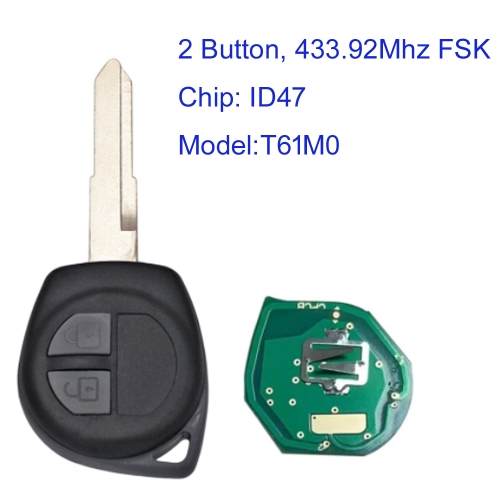 MK370036 2 Buttons Remote Car Key Fob 433.92MHz FSK ID47 Chip for S-uzuki cultus Xcross SX Auto Key Fob  Model:T61M0 with HU87 Uncut Blade
