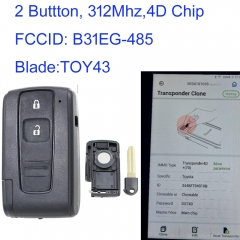 MK190505 2 Button 312MHz Smart Key for T-oyota Prius 2004-2009 FCC ID B31EG-485 TOY43