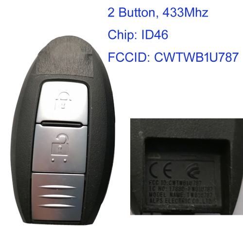 MK210192 2 Button Smart Car Key 434mhz ID46 Chip for N-issan Micra Juke Note Leaf Cube TIDA CTWB1U787
