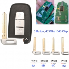 MK130258 3 buttons Smart Remote key 433MHz ID46 chip for H-yundai i30 i45 ix35 Elantra Santa Fe Tucson & Veloster Auto Car Key