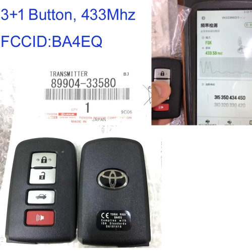 MK190508 3+1 Button 433mhz  Smart Key for T-oyota Camry 2012-2017 BA4EQ 89904-33580 Auto Car Key Fob