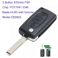 MK240056 3 Button 433mhz FSK Flip Key for P-eugeot 2011-2013 307 308 408 Remote Key CE0523 PCF7941 ID46 Chip