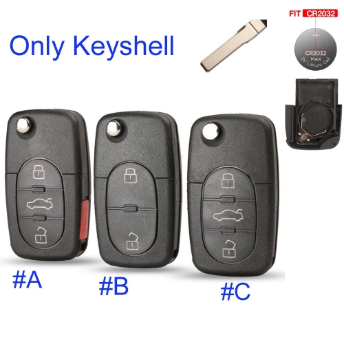 FS090028 2/3/3+1 Button Folding Car Key Shell Case For  Audi A2 A3 A4 A6 A8 TT Uncut Fob Case Cover  for CR2032 Frame