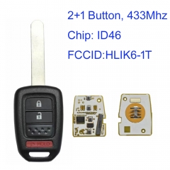 MK180278 2+1 Button Remote Car Key Fob 433MHZ ID46 Chip for Honda Civic/Accord/CRV/JAZZ/XR-V/VEZEL FCCID:HLIK6-1T Auto Key Remote Fob