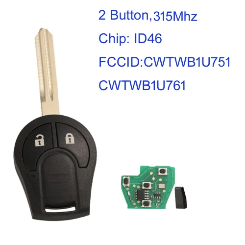 MK210191 2Button 315mhz Head Remote Control for N-issan Altima Maxima Murano Cube NV2500 NV350 with ID46 Chip CWTWB1U751 TWB1U761 H0561-C993A