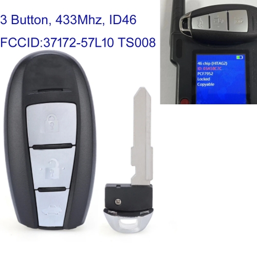 MK370051 3 Button 434MHz Smart Key for S-uzuki Swift Kizashi 2010-2016 37172-57L10  TS008 With ID46 Chip Car Key Fob Proximity Remote Control