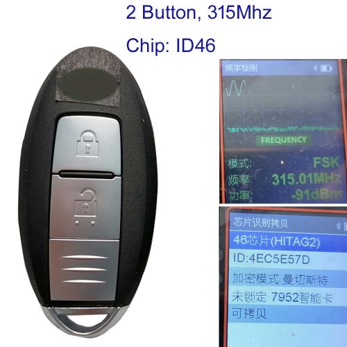 MK210196 2 Button 315Mhz  Remote Key for N-issan X-Trail Juke  Auto Car Key With ID46 Chip
