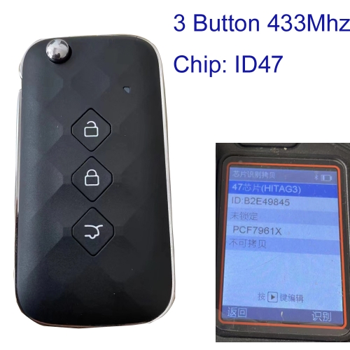 MK280127 3 Button Flip Key 434mhz ID47 Chip for Chevrolet Auto Car Key Fob