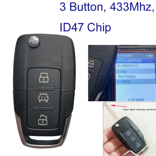 MK060003 OEM 3 Button 433Mhz Flip Key for Baic SUV Remote Car bj40 bj40L car remote key key With 4D67 Chip