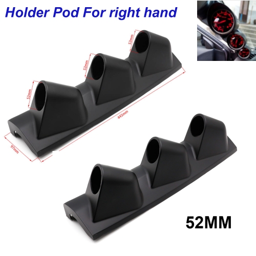 FP00006 2" 52mm Universal A Pillar Pod Triple Gauge Holder Pod Right Hand Drive Black Dash Panel Trim Mount for Modification Use