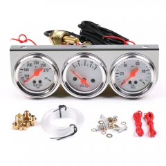 FP00008 2'' 52mm Chrome Volt Water Oil Pressure Triple 3 Gauge Set Gauges Kit Universal Car Meter