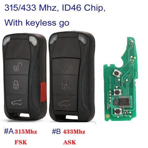 MK470046 3+1/3 buttons Remote 315/433MHZ Flip Folding Key Remote For P-orsche Cayenne GTS ID46 PCF7946 With Keyless Go
