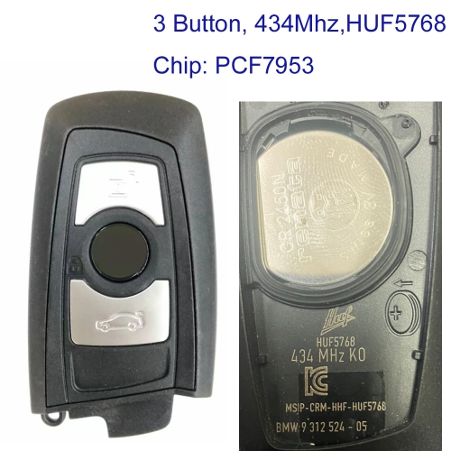 MK110143 434MHz 3 Buttons smart key For BMW F Series CAS4 HUF5768 HITAG PRO PCF7953P Chip Keyless Go