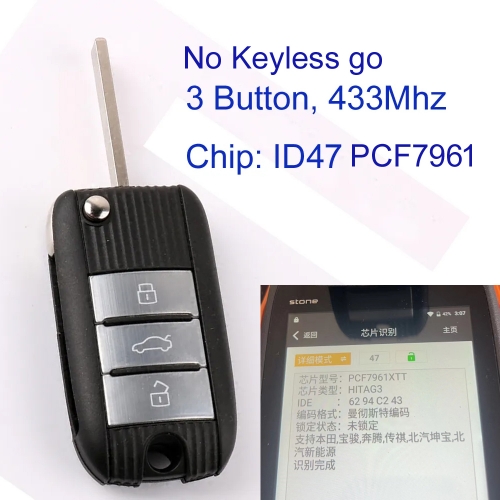 MK390005 OEM 3 Button 433MHz Flip Key Folding Key Remote for MG MG M6 ZS Auto Car Key Fob with ID47 Chip No Keyless Go
