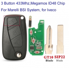 MK330052 3 Button 433mhz Flip Remote Key for Fiat Iveco Daily 2006-2011 Control SIP22 GT10 Megamos Crypto ID48 For Marelli BSI System