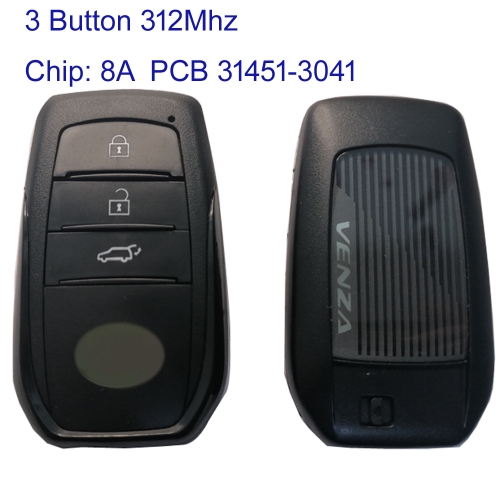 MK190541 3 Button 312Mhz Smart Key for T-oyota Harrier Venza Auto Car Key Keyless go 231451-3041 With 8A Chip