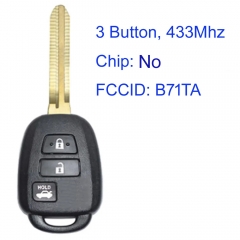 MK190542 3 Button Head Key Remote Control for T-oyota Yaris 2012-2014 RAV4 2014-2015 433MHz Car Key Fob B71TA With No Chip