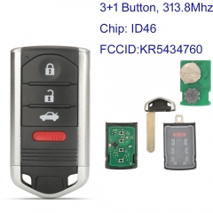 MK550027 3+1 Button 313.8Mhz Smart Key Remote Control for Acura Accord 2013-2015 Acura RDX PN:72147-TX4-A01 KR5434760 Keyless