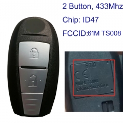 MK370055 2 Button 433mhz Smart Key for S-uzuki VITARA Sx4 Swift Auto Car Key Fob 61M TS008 ID47 Chip