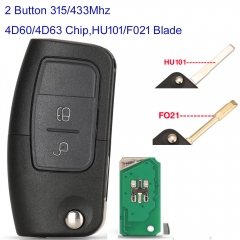 MK160196 2Button 315Mhz/434 Remote Key for Ford Focus Eco Sport 2013 - 2017 Auto Key Fob HU101/FO21 Blade 4D60/4D63 Chip