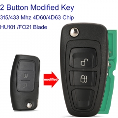 MK160197 2Button Modified 315Mhz/434 Remote Key for Ford Focus Fiesta 2013 Auto Key Fob HU101/FO21 Blade 4D60/4D63 Chip