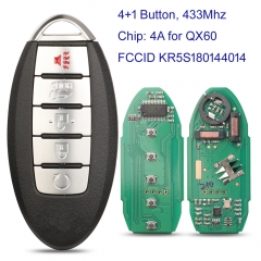 MK220044 4+1 Button 433MHz Smart Key for Infiniti QX60 2016 2017 2018 Promixity Keyless Card KR5S180144014 S180144320 With 4A Chip