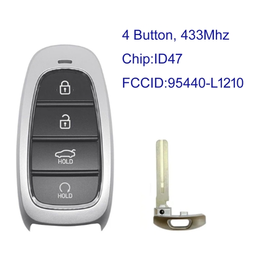 MK140292 4 Button 433MHz Smart Key for H-yundai Sonata 2022 Remote FCC ID:95440-L1210 Keyless Go with ID47 Chip Auto Car Key
