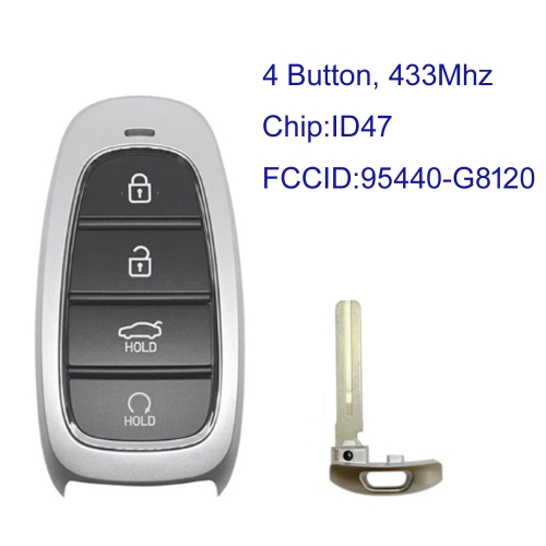 MK140430 4 Button 433MHz Smart Key for H-yundai Azera 2020+  Remote FCC ID:95440-G8120 Keyless Go with ID47 Chip Auto Car Key
