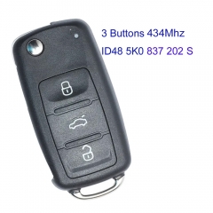 MK120035 3 Button 434MHZ Remote Flip Key ID48 Chip for VW 5K0 837 202 S Auto Key Remote Control