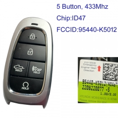 MK140434 5 Button 433MHz Smart Key for H-yundai Santa Cruz 2.5T 2022-2023 Remote TQ8-FOB-4F27 P/N: 95440-K5012 Keyless Go with ID47 Chip Auto Car Key