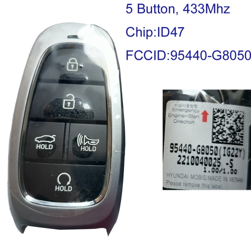 MK140412 5 Button 433MHz Smart Key for H-yundai Grandeur 2021 Remote FCC ID: 95440-G8050 Keyless Go with ID47 Chip Auto Car Key