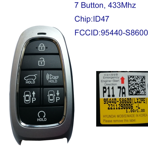 MK140445 7 Button 433MHz Smart Key for H-yundai Palisade 2023 Remote FCC ID: TQ8-FOB-4F28 P/N: 95440-S8600 Keyless Go with ID47 Chip Auto Car Key