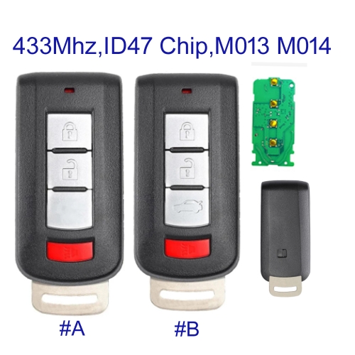 MK350062 2+1/3+1 Button 433Mhz Smart key For M-itsubishi Eclipse Cross 2018-2019 M013 M014 Auto key Fob With ID47 Chip