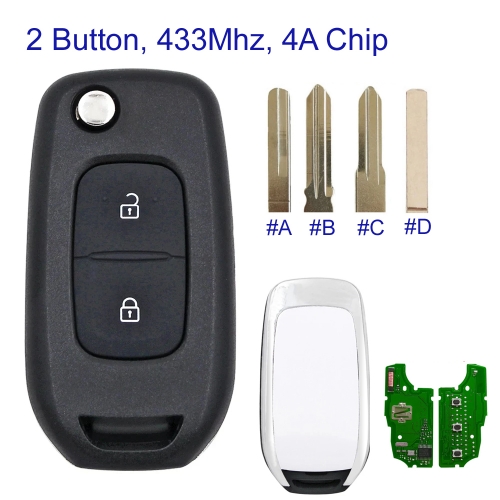 MK230088 2 Button Car Flip Remote Key 433Mhz FSK for R-enault Dacia Logan II 2018-2020 With PCF7961M/4A Chip