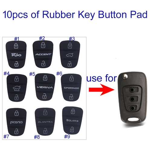 FS140095 10pcs/lot Rubber Key Button Pad For H-yundai Solaris Accent Tucson l10 l20 l30 K-ia Rio Ceed Flip Remote Car Key Shell Pad Replacement