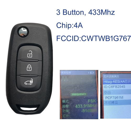 MK210208 Original 3 Button 433MHZ Flip Key Remote Control for N-issan Remote Auto Key Fob CWTWB1G76 With 4A Chip