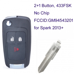 MK280162 2+1 Button 434Mhz FSK Remote Flip Key for Chevrolet Spark 2013 2014 2015 2016 Foling Key Fob Without Chip GM94543201