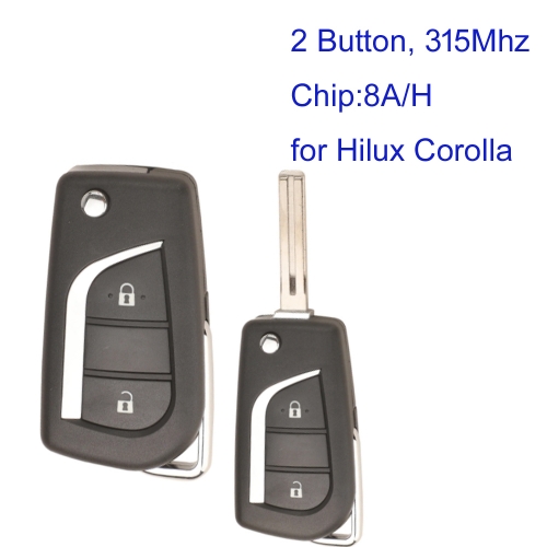 MK190578 2Button 315MHZ Flip Key Remote Key Control for T-oyota Hilux Corolla 2016-2018 Car Key Fob With 8A/H Chip