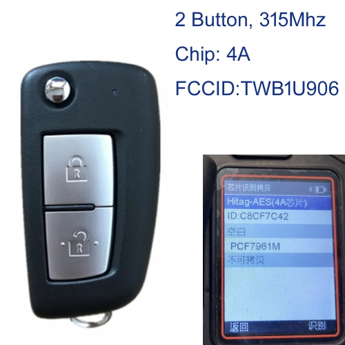 MK350074 Original 2 Button 315MHZ Flip Key Remote Control for M-itsubishi Remote Auto Key Fob TWB1U906 With 4A Chip