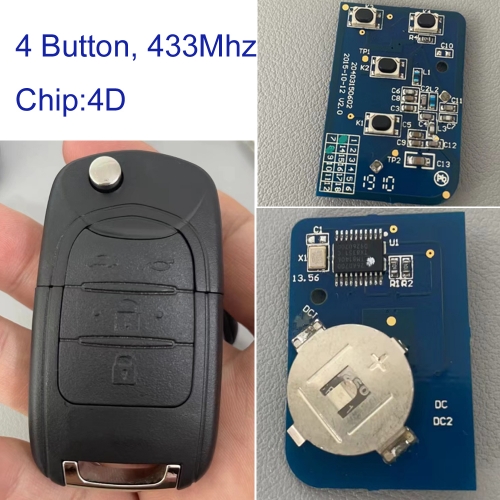 MK280167 4Button 433MHz Flip Remote Key for Chevrolet Captiva Car Key Fob with 4D Chip Blue PCB