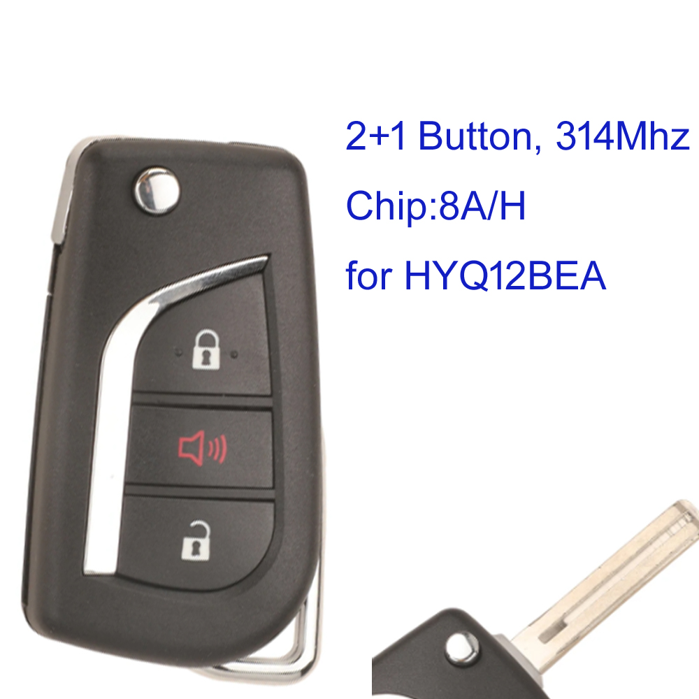 MK190580 2+1Button 314MHZ Flip Key Remote Key Control for T-oyota CHR Corolla, 2019, 2013-2015, Scion XB Car Key Fob With 8A/H Chip HYQ12BEA PN:89070-