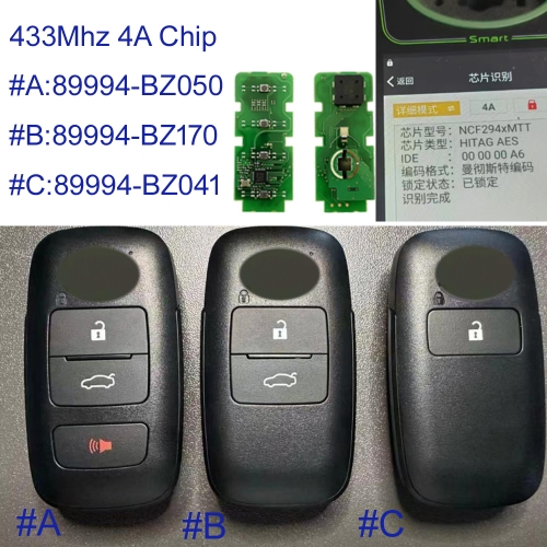 MK190573   2/3/4 button 433mhz 4A Chip Smart Key For T-oyota Raize Rocky PN 89994-BZ041 89994-BZ170 89994-BZ050 Keyless Go