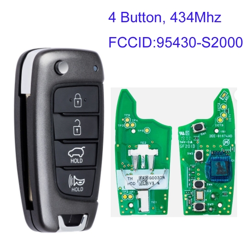 MK140279 4 Button 433MHz Flip Key for H-yundai 2018-2020 Santa Fe  95430-S2000 TQ8-RKE-4F39 Flip Key Fob