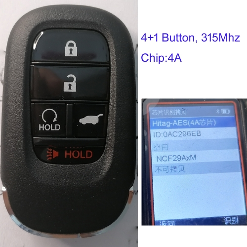 MK180361 4+1Button 315MHz Smart Key Remote Control for Honda 2023 CRV HRV 4A Chip Auto Car Key Fob Keyless Go