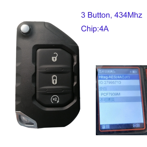 MK300106 3 Button 433mhz Flip Key for Jeep W-rangler 2018  Transponder OHT1130261 Car Key Remote HITAG AES