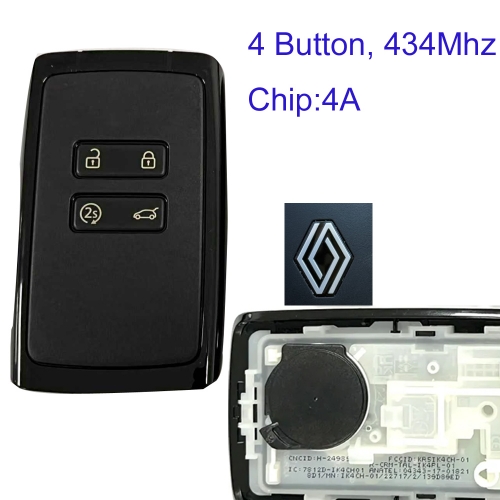 MK230109 4 Button 433mhz  Smart Key for R-enault Megane 4Talisman HITAG AES NCF29AxMTT Keyless Go  Auto Key Fob