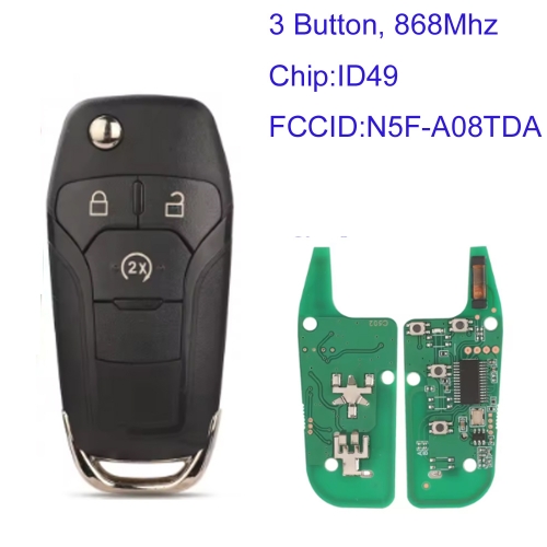 MK160238 3 Buttton 868MHz Remote Key for Ford F-150 F-350 F-450 F-550 Ranger Raptor 164-R8134 N5f-A08tda with ID49 Chip