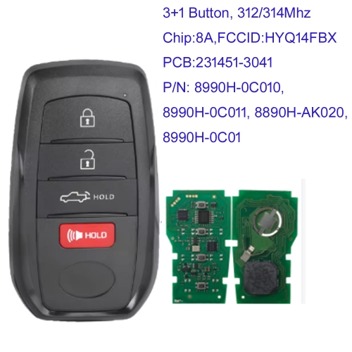 MK190587 3+1 Button 312/314MHz Smart Key for T-oyota Tundra  8990H-0C010, 8990H-0C011, 8890H-AK020, HYQ14FBX With 8A Chip
