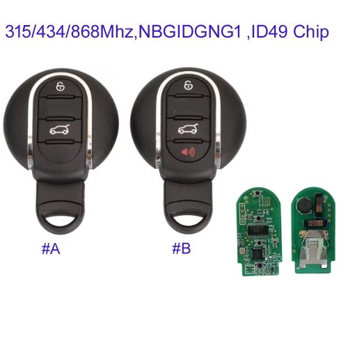 MK110183 3/4Buttons Smart Remote Car Key Fob 315/434/ 868MHz for BMW Mini Cooper 2015-2018 FCC ID: NBGIDGNG1 Key Fob With ID49 7945 Chip
